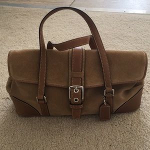 Coach tan suede and leather handbag